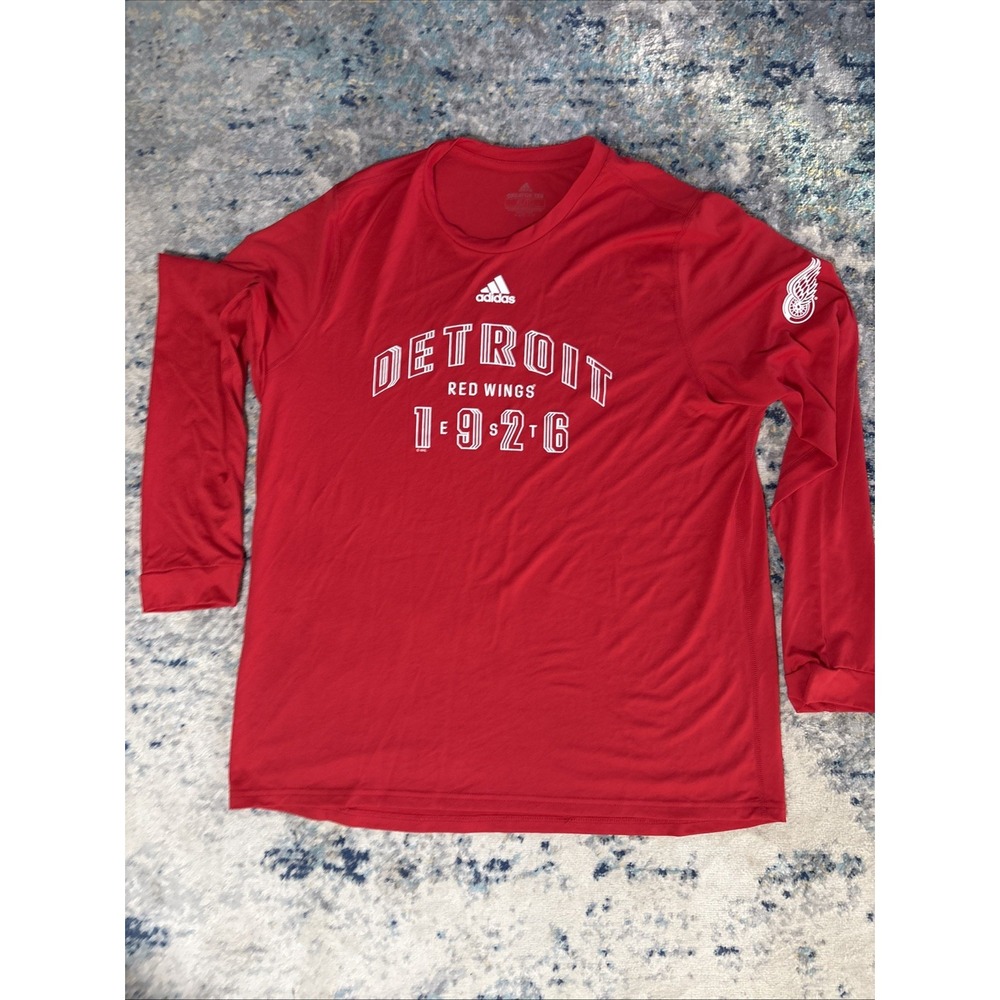 Adidas Detroit Red Wings Long Sleeve Shirt Sz XL Red Hockey Creator Tee